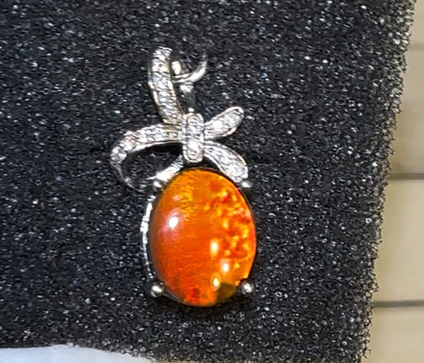 Bright Red and Green Ammolite Pendant  Top 10 mm x 8 mm - JWY-33