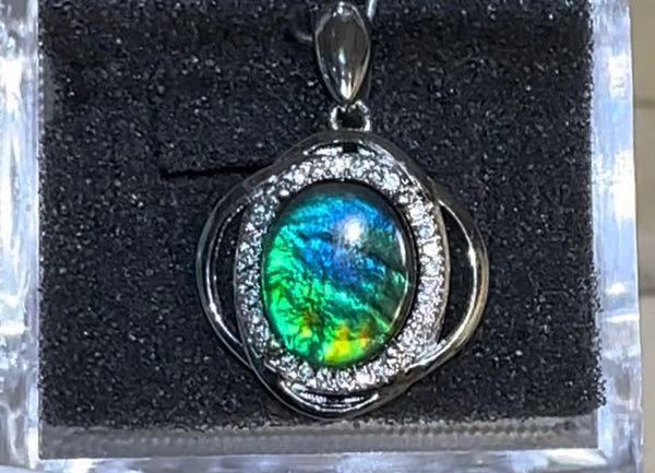 .925 Sterling Silver Ammolite Pendant  - JWY-11　