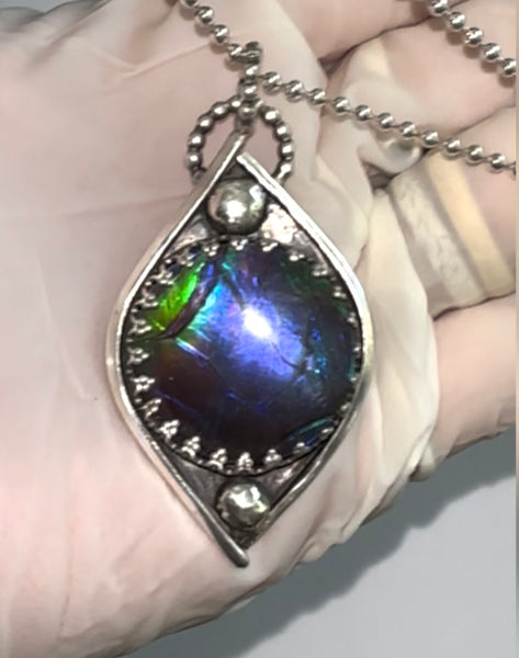Blue Purple and Green Ammolite Pendant - JWY-369