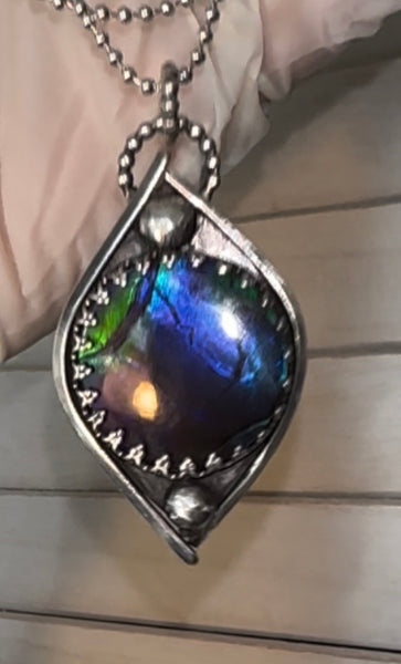 Blue Purple and Green Ammolite Pendant - JWY-369
