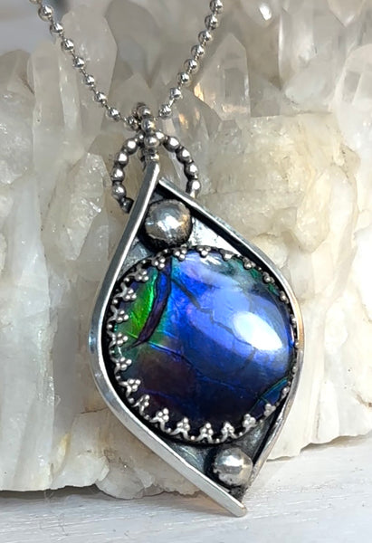 Blue Purple and Green Ammolite Pendant - JWY-369