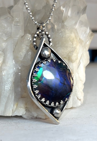 Blue Purple and Green Ammolite Pendant - JWY-369