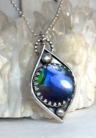 Blue Purple and Green Ammolite Pendant - JWY-369