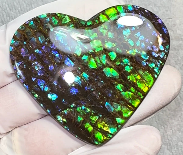Large,Heart shaped purple blue and green, Loose stone, high grade rainbow color,Ammolite,Freeform, Cabochon,gemstone Canadian Ammonite,wrapping jewellery,Purple,Blue,Green. FC-276