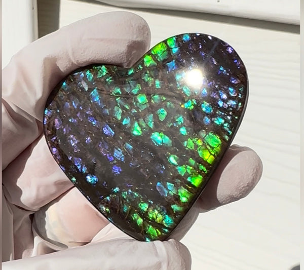 Large,Heart shaped purple blue and green, Loose stone, high grade rainbow color,Ammolite,Freeform, Cabochon,gemstone Canadian Ammonite,wrapping jewellery,Purple,Blue,Green. FC-276