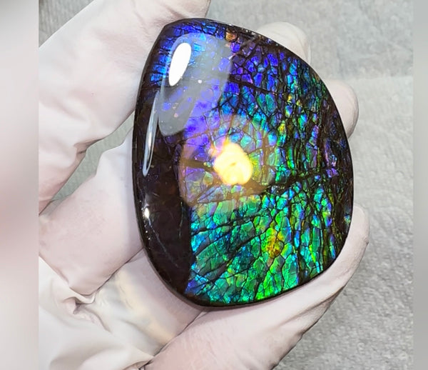 Vibrant purple! Loose stone, high grade rainbow color,Ammolite,Freeform, Cabochon 54x45mm,gemstone Canadian Ammonite,wrapping jewellery,Purple,Blue,Green. FC-274