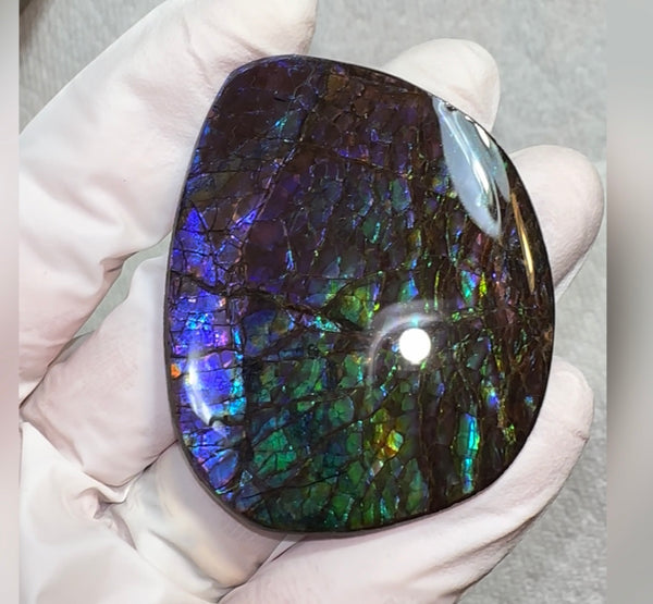 Vibrant purple! Loose stone, high grade rainbow color,Ammolite,Freeform, Cabochon 54x45mm,gemstone Canadian Ammonite,wrapping jewellery,Purple,Blue,Green. FC-274