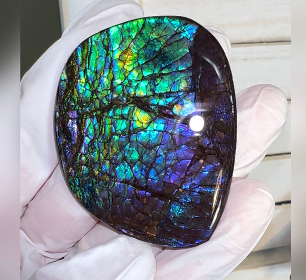 Vibrant purple! Loose stone, high grade rainbow color,Ammolite,Freeform, Cabochon 54x45mm,gemstone Canadian Ammonite,wrapping jewellery,Purple,Blue,Green. FC-274