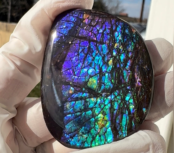 Vibrant purple! Loose stone, high grade rainbow color,Ammolite,Freeform, Cabochon 54x45mm,gemstone Canadian Ammonite,wrapping jewellery,Purple,Blue,Green. FC-274