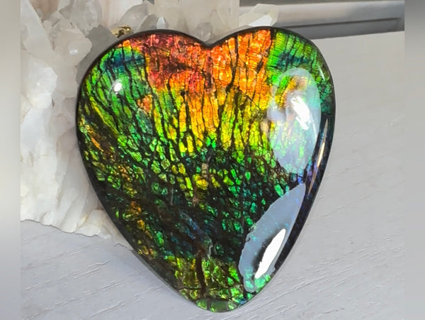 SALE! XL heart-shaped,Rainbow colors,Ammolite Display Stone,Handheld Beautiful Specimen,Fossil,Metaphysical,Home Decor,Alberta fossil CS-262 Free shipping!
