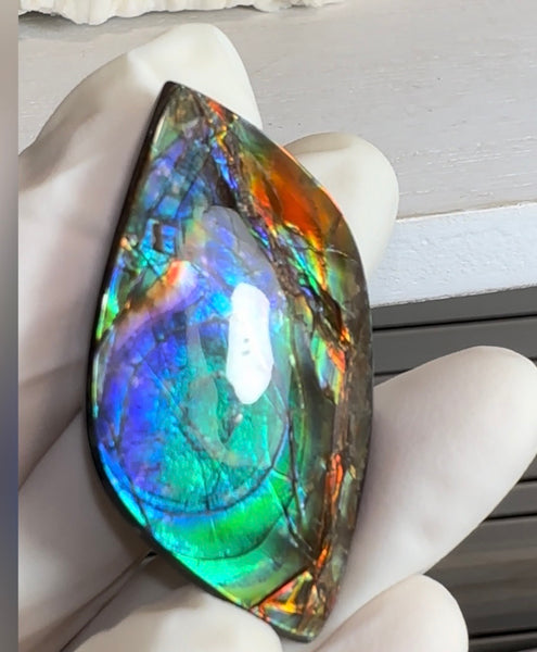 High-Grade Ammolite Gemstone with Stunning Ripple and Floral Patterns and Hints of Pink,  50x32.4mm Loose Gemstones,gemstone FFNT219 Free shipping!
