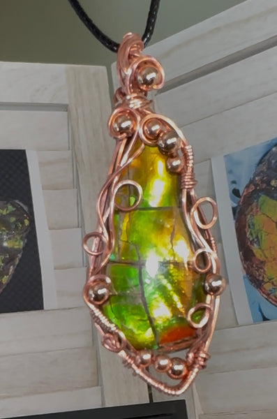 Ammolite Handmade Copper wire wrapped pendant JWY-18