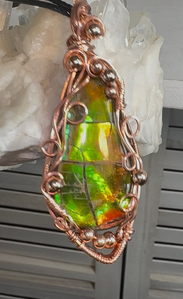 Ammolite Handmade Copper wire wrapped pendant JWY-18