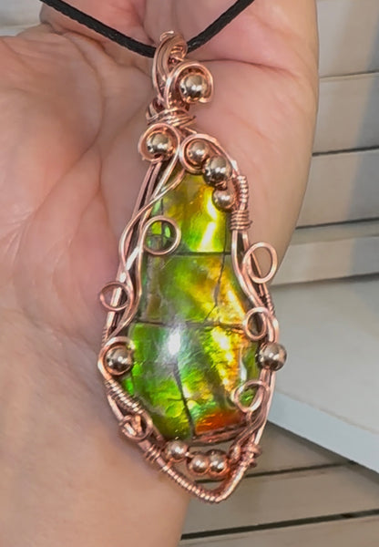 Ammolite Handmade Copper wire wrapped pendant JWY-18