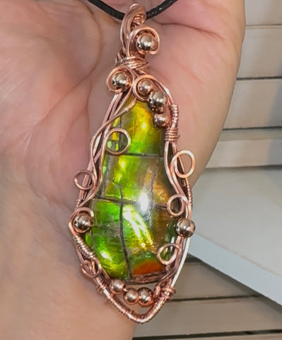 Ammolite Handmade Copper wire wrapped pendant JWY-18