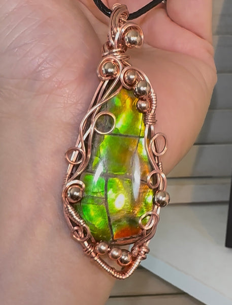Ammolite Handmade Copper wire wrapped pendant JWY-18