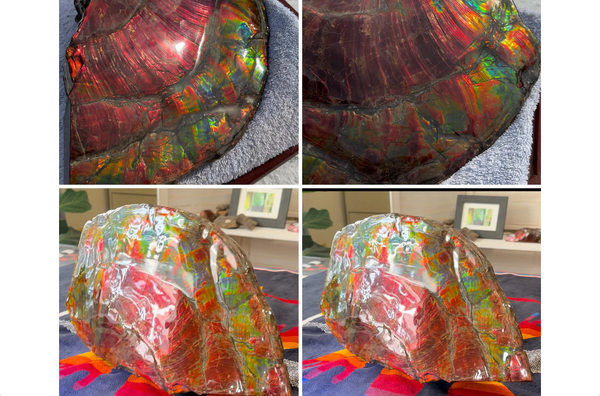 15.6" Huge Rainbow Double-sided Ammolite Rough Display Stone,Imperial red! Specimen 399mm, Fossil,Fengshui,Metaphysical,Home Decor AF-118