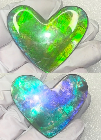 Heart shaped Ammolite Imperial Double-Sided NATURAL Polished Freeform Stone Collector's Gemstone 52x41mm, Polished/Coated IMP101