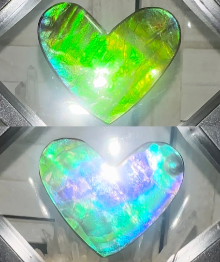 Heart shaped Ammolite Imperial Double-Sided NATURAL Polished Freeform Stone Collector's Gemstone 52x41mm, Polished/Coated IMP101
