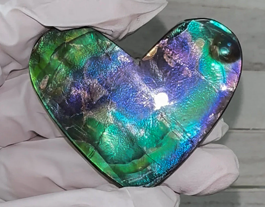 Heart shaped Ammolite Imperial Double-Sided NATURAL Polished Freeform Stone Collector's Gemstone 52x41mm, Polished/Coated IMP101