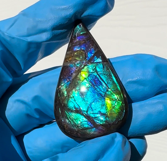 Loose Stone, Ammolite,Freeform, Cabochon 45.5x27x3.5mm, Loose gemstone Canadian Ammonite,wrapping jewellery,Bright!  FC-157