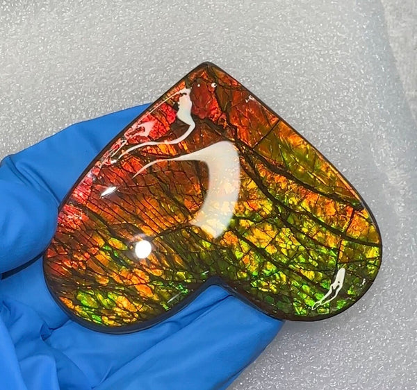 2.91" Display,Loose Stone, Ammolite,Freeform, Cabochon 74x57mm, Loose gemstone Canadian Dragon skin,wrapping jewellery,Heart! Bright! FC-1371