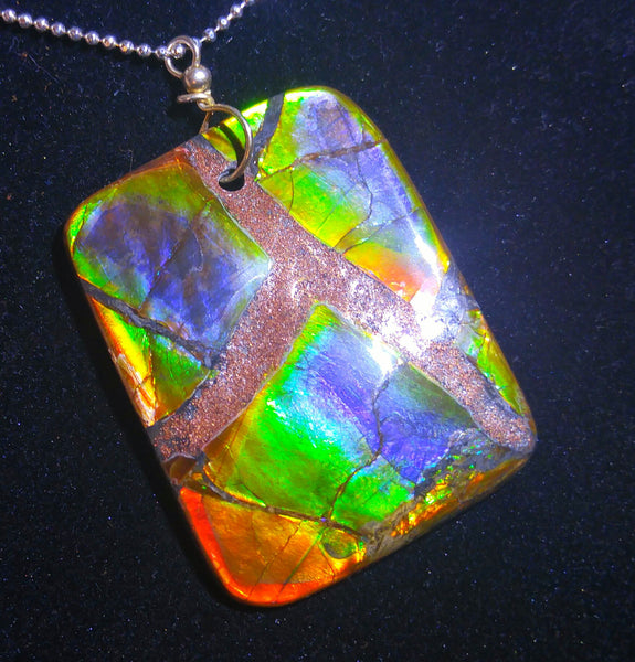 Ammolite Pendant Imperilal Double-Sided 48 mm x 35 mm - JWY-02　両面アンモライト