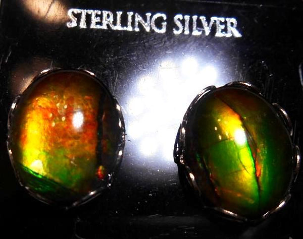 Sterling Silver Ammolite earrings 10x8mm - JWY-08 ピアス　シルバー・+ロジウムメッキ