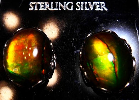 Sterling Silver Ammolite earrings 10x8mm - JWY-08 ピアス　シルバー・+ロジウムメッキ