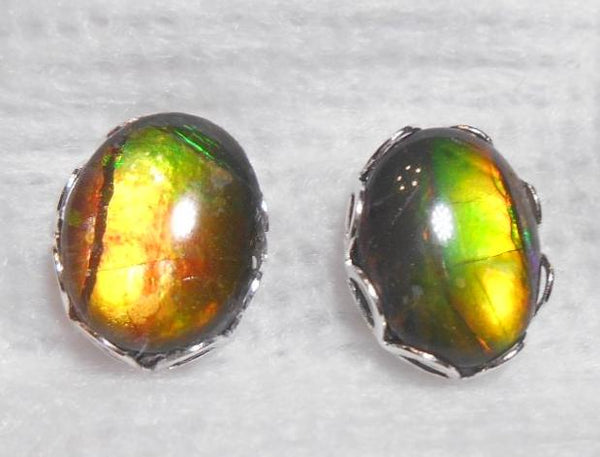 Sterling Silver Ammolite earrings 10x8mm - JWY-08 ピアス　シルバー・+ロジウムメッキ