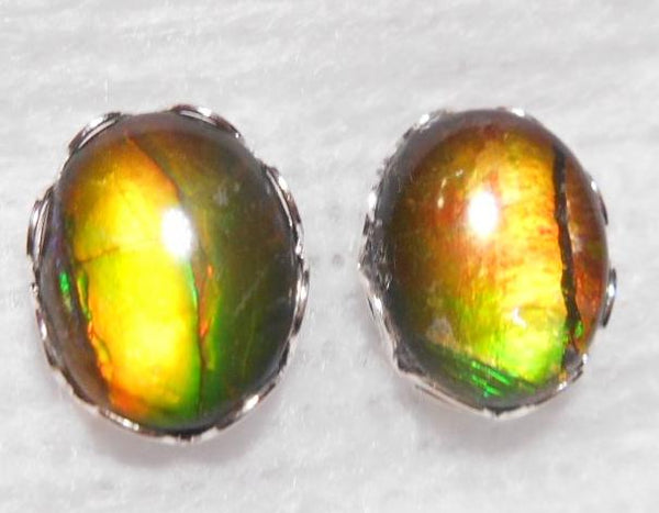 Sterling Silver Ammolite earrings 10x8mm - JWY-08 ピアス　シルバー・+ロジウムメッキ