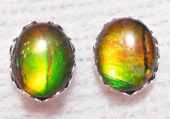 Sterling Silver Ammolite earrings 10x8mm - JWY-08 ピアス　シルバー・+ロジウムメッキ