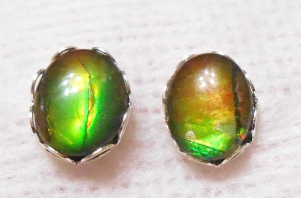 Sterling Silver Ammolite earrings 10x8mm - JWY-08 ピアス　シルバー・+ロジウムメッキ