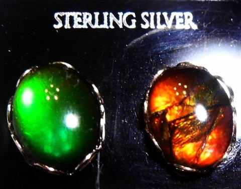 Sterling Silver Ammolite earrings 10x8mm - JWY-07 ピアス　シルバー・+ロジウムメッキ
