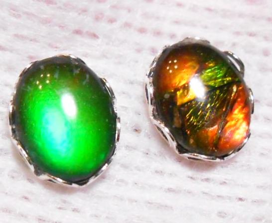 Sterling Silver Ammolite earrings 10x8mm - JWY-07 ピアス　シルバー・+ロジウムメッキ