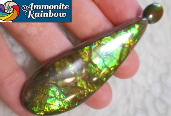 SALE!! Quartz capped cabochon + caoted freeform Ammolite Pendant Top - JWY-08 ペンダントトップ　アンモライト