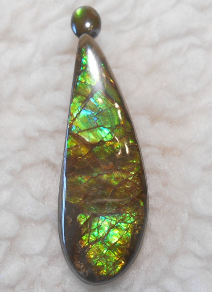 SALE!! Quartz capped cabochon + caoted freeform Ammolite Pendant Top - JWY-08 ペンダントトップ　アンモライト