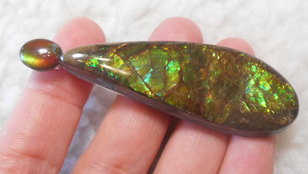 SALE!! Quartz capped cabochon + caoted freeform Ammolite Pendant Top - JWY-08 ペンダントトップ　アンモライト