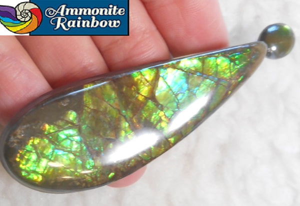 SALE!! Quartz capped cabochon + caoted freeform Ammolite Pendant Top - JWY-08 ペンダントトップ　アンモライト