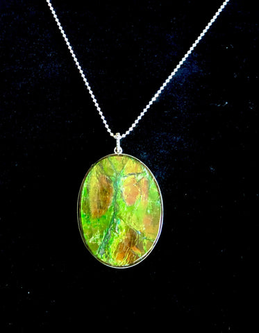 Ammolite .925 sterling silver necklace Large  Natural Polished Stone 40x30mm Silver Pendant JWY-10