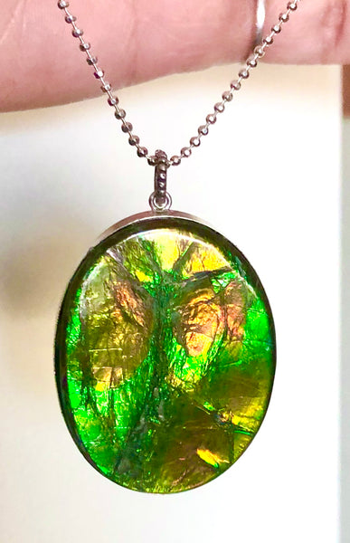 Ammolite .925 sterling silver necklace Large  Natural Polished Stone 40x30mm Silver Pendant JWY-10