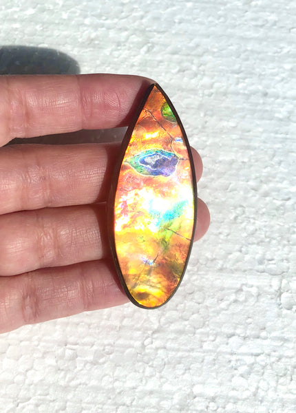 TOP grade 59.5x22.5 mm LARGE 　Rainbow Lake Pattern! Super Beauty! Natural  Free Form . FFNT 151 Ammolite  ナチュラル　ルース　アンモライト