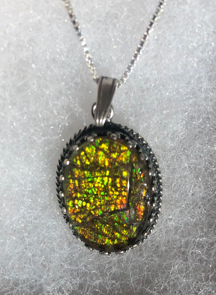 Ammolite,Pendant,.925 sterling silver, Pendant,Spinel Capped, gemstone,