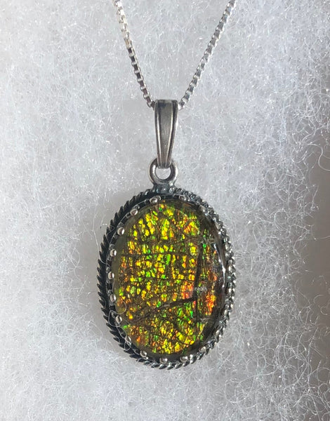 Ammolite,Pendant,.925 sterling silver, Pendant,Spinel Capped, gemstone,