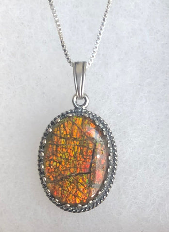 Ammolite,Pendant,.925 sterling silver, Pendant,Spinel Capped, gemstone,