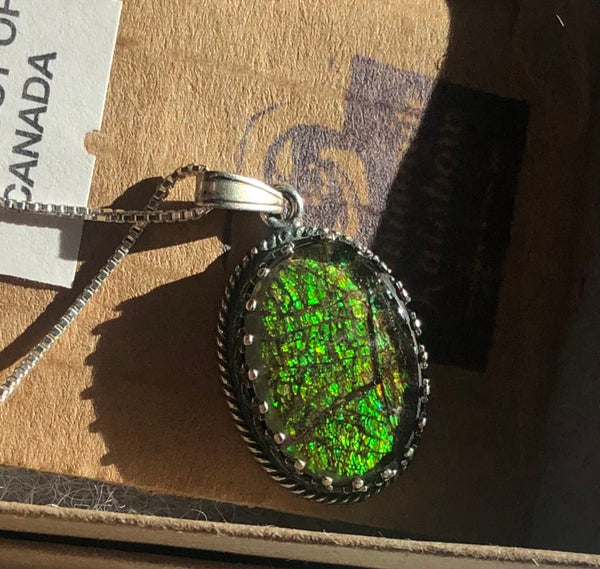 Ammolite,Pendant,.925 sterling silver, Pendant,Spinel Capped, gemstone,