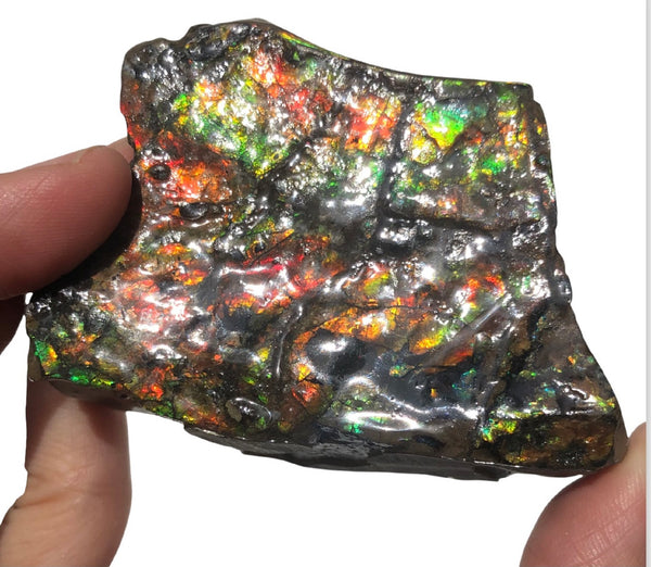 RESERVED for C 2.95" Ammolite  Display Stone, Double Sided , Hand Specimen, Bright Red Orange Green and Blue ,Ammonite, Fengshui, Metaphysical, Home Decor