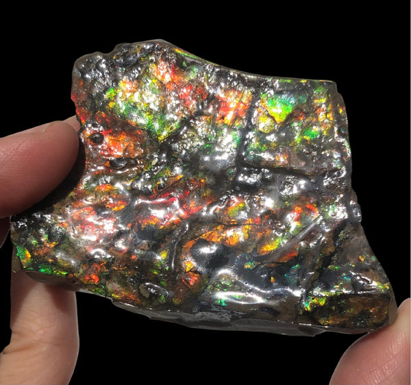 RESERVED for C 2.95" Ammolite  Display Stone, Double Sided , Hand Specimen, Bright Red Orange Green and Blue ,Ammonite, Fengshui, Metaphysical, Home Decor