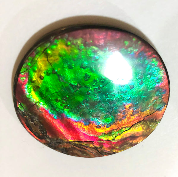 Fire Planetary Pattern with Craters and swirling color changing clouds 48.5x48 mm -   LARGE Beauty! Natural  Free Form . FFNT 152 Ammolite  ナチュラル　ルース　アンモライト
