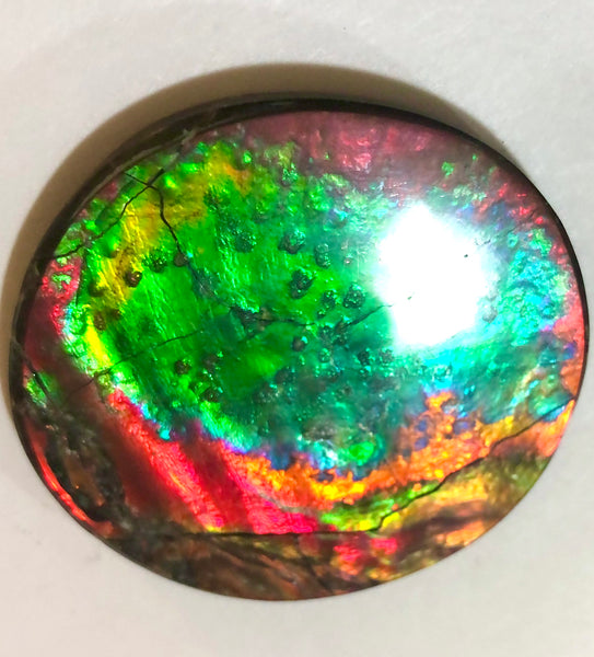 Fire Planetary Pattern with Craters and swirling color changing clouds 48.5x48 mm -   LARGE Beauty! Natural  Free Form . FFNT 152 Ammolite  ナチュラル　ルース　アンモライト